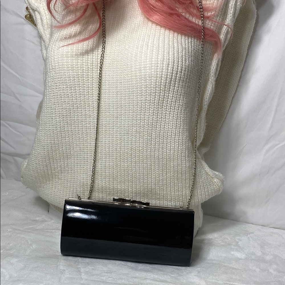 Black Glossy Clutch Structured Evening Bag